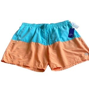 Guy Harvey Blue And Orange Pocketed Drawstring Mesh Interior Mens Swim Trunks